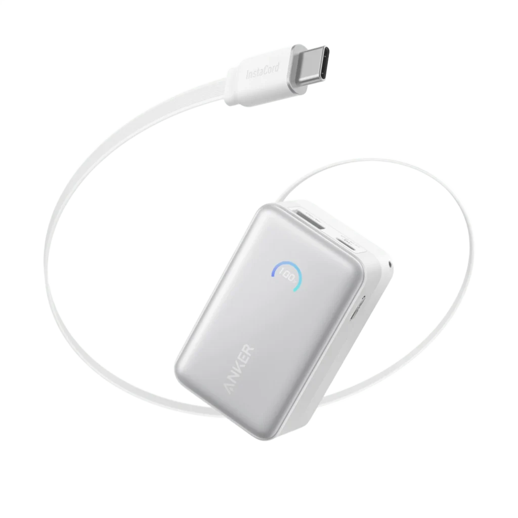 Anker Nano Power Bank 10,000mAH 45W, Built-In Retractable USB-C Cable - White | A1638H21